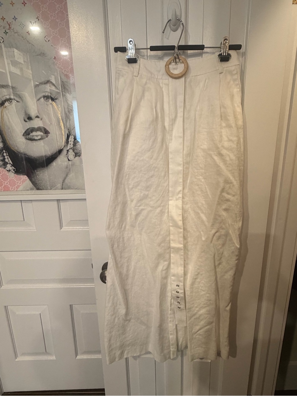 White Linen-Blend Button Front Maxi pants
